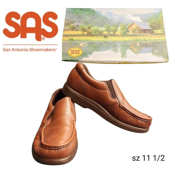 SAS Side Gore Cognac Tan Brown Leather Dress Casual Shoes in Original Box main image 9
